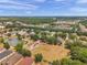 Aerial view of a community featuring a well-maintained playground, pond, and surrounding homes at 4500 Fieldview Cir, Wesley Chapel, FL 33545