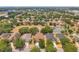 An aerial view features homes with well-manicured yards, playground and a pond in a Gathering-friendly community at 4500 Fieldview Cir, Wesley Chapel, FL 33545