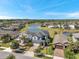 Aerial view showcasing houses by a serene lake, complemented by manicured lawns and scenic views at 4719 Tramanto Ln, Wesley Chapel, FL 33543