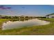 Beautiful lakefront view surrounded by green grass and community homes in the distance, serene and picturesque at 4719 Tramanto Ln, Wesley Chapel, FL 33543