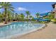 Community pool and water slide surrounded by palm trees on a sunny day at 4719 Tramanto Ln, Wesley Chapel, FL 33543