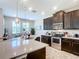 Large kitchen with stainless steel appliances, granite countertops, dark cabinetry, and a eat-in dining area at 4744 Wandering Way, Wesley Chapel, FL 33544