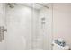Modern walk-in shower with glass door, mosaic tile accents, and multiple shower heads at 7540 Sunshine Skyway S Ln # 217, St Petersburg, FL 33711