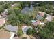 Aerial view of the neighborhood with lush landscaping and a serene lake nearby at 10119 Cliff Cir, Tampa, FL 33612
