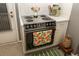 A vintage electric stove with a colorful fruit towel, adding charm to the kitchen at 12213 Floral Ln, Thonotosassa, FL 33592