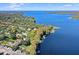 Stunning aerial view overlooking a beautiful lake, surrounded by lush greenery and attractive lakeside homes at 3276 Hilary Cir, Palm Harbor, FL 34684