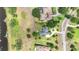 Aerial view of an estate surrounded by lush greenery, showcasing the spacious lot and serene waterfront at 10614 Low Oak Terrace, Thonotosassa, FL 33592