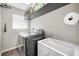 Functional laundry room with modern gray washer, sleek white sink, natural light and upper cabinet storage at 1710 Hibiscus N Cir, Oldsmar, FL 34677