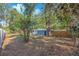 Backyard featuring green bushes, a shed, and a wooden fence creating a serene outdoor space at 2003 E Clinton St, Tampa, FL 33610