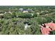 An aerial view of a house nestled among lush greenery and a serene lake at 315 Wooten Rd, Lutz, FL 33548