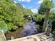 A serene canal view from the dock, surrounded by lush greenery, provides private water access at 1417 W Curlew Pl, Tarpon Springs, FL 34689