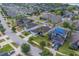 Aerial view of a neighborhood with well-maintained homes and green lawns, showcasing community living at 15430 Long Cypress Dr, Ruskin, FL 33573
