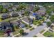 Wide aerial shot of a suburban neighborhood displaying diverse homes and landscaped yards at 15430 Long Cypress Dr, Ruskin, FL 33573