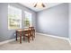 Cozy bedroom with neutral carpet, chair rail, and desk under the large windows at 3204 Mapleridge Dr, Lutz, FL 33558