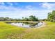 Picturesque pond with water lilies surrounded by manicured lawn and lush greenery in a tranquil setting at 3204 Mapleridge Dr, Lutz, FL 33558