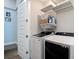 Functional laundry room equipped with a new washer and dryer, storage shelves, and a folding area at 4215 W North A St # 3, Tampa, FL 33609