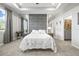 A beautifully decorated bedroom featuring neutral tones, a plush bed, and an adjoining bathroom at 7405 Stonebrook Cir, Wesley Chapel, FL 33545