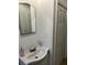 Compact bathroom featuring a vanity sink and a mirrored cabinet for storage at 1013 E Lake Ave, Tampa, FL 33605