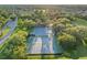 Aerial view of community tennis courts surrounded by mature trees, adjacent to green space and residential homes at 10213 Lockwood Pines Ln, Tampa, FL 33635