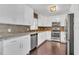 Modern kitchen featuring stainless steel appliances, white cabinetry, and a stylish tile backsplash at 11015 S County Road 39, Lithia, FL 33547