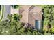 Aerial view of property highlighting the roof, backyard, swimming pool and surrounding trees at 1119 Hounds Run, Safety Harbor, FL 34695
