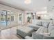 Open concept living room with pool view and access to kitchen and dining at 1119 Hounds Run, Safety Harbor, FL 34695