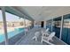 Covered patio with stylish seating overlooking a pool and waterway at 1311 Sea Gull S Dr, St Petersburg, FL 33707