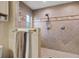 Bathroom featuring a walk-in shower with stone-look tile and a towel rack at 21918 Shamu Dr, Land O Lakes, FL 34639