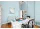 Well-lit home office with blue walls, hardwood floors, and coastal-themed décor at 2613 N Dundee St, Tampa, FL 33629