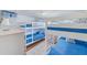 Cozy bedroom featuring two white bunk beds with bright blue comforters and matching pillows at 27466 Us Highway 19 N # 56, Clearwater, FL 33761