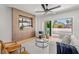 Contemporary living room with art piece and sliding doors to the pool at 4166 38Th S St, St Petersburg, FL 33711