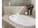 Modern soaking tub with neutral tile surround, decorative accents and natural light offers a spa-like retreat at 5313 Sanderling Ridge Dr, Lithia, FL 33547