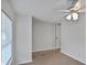 Bright bedroom with neutral tones, a ceiling fan, and a window with blinds creating a relaxing atmosphere at 9132 Mango St, New Port Richey, FL 34654