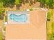 Aerial view of a home featuring a screened-in kidney-shaped pool and well-maintained roof at 11284 Hickory Ridge Ct, Spring Hill, FL 34609