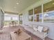 Relaxing screened patio features comfortable seating, a coffee table, and outdoor dining area at 17146 Moonflower Dr, Venice, FL 34293