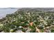 Overhead view of a neighborhood with mature trees, showcasing various homes, pools, and lush landscaping at 1800 Mound S Pl, St Petersburg, FL 33712