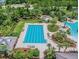 Aerial view of pool with palm trees and lounge chairs, set for relaxation and summer fun at 20053 Heritage Point Dr, Tampa, FL 33647
