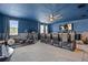 This home theater features leather seats, an elliptical and exercise equipment at 31050 Spruceberry Ct, Wesley Chapel, FL 33543