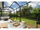 The screened lanai features comfortable seating, perfect for relaxing and enjoying the outdoors at 6116 Skylarkcrest Dr, Lithia, FL 33547