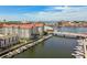 Stunning aerial view of the waterfront condo building with private boat docks and city views at 700 S Harbour Island Blvd # 740, Tampa, FL 33602