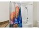 Clean shower with modern fixtures and a colorful shower curtain creating a tranquil bathing experience at 700 S Harbour Island Blvd # 740, Tampa, FL 33602
