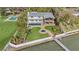 An aerial view captures the home's backyard, pool, and dock that goes into the beautiful blue waters at 8488 35Th N Ave, St Petersburg, FL 33710