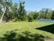 A well-maintained backyard with lush greenery and a wall, ideal for outdoor enjoyment at 1033 Hammock Cir, Tarpon Springs, FL 34688