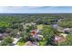 Expansive aerial view of a property featuring a pool, lush green surroundings, and a distant city skyline at 11804 Carrollwood Village Cv, Tampa, FL 33618