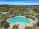 Overhead view of a sparkling pool surrounded by lounge chairs and lush landscaping, perfect for relaxation at 12443 Country White Cir, Tampa, FL 33635