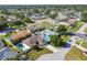Aerial view of a home with a pool in a residential neighborhood with mature trees and well-maintained streets at 14078 Leeward Dr, Seminole, FL 33776