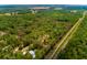 Aerial view showcasing the boundaries of the land plot, surrounded by lush greenery and a railroad at 19266 Campground Rd, Brooksville, FL 34601