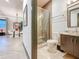 Modern bathroom featuring a glass-enclosed shower, sleek vanity, and contemporary design at 3924 N Ridge Ave, Tampa, FL 33603