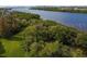 Tranquil aerial view of a river winding along the shoreline with lush greenery and buildings in the background at 4624 Willet Cooper Ct, Tampa, FL 33619