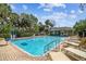 A sparkling community pool on a sunny day featuring plenty of seating and lush landscaping at 4624 Willet Cooper Ct, Tampa, FL 33619